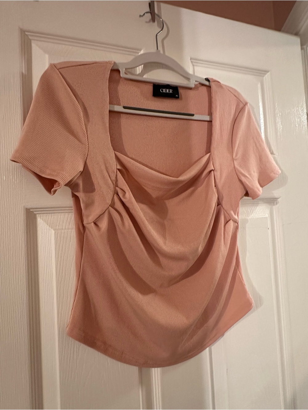 Cider Dusty Rose Draped Short Sleeve Crop Top